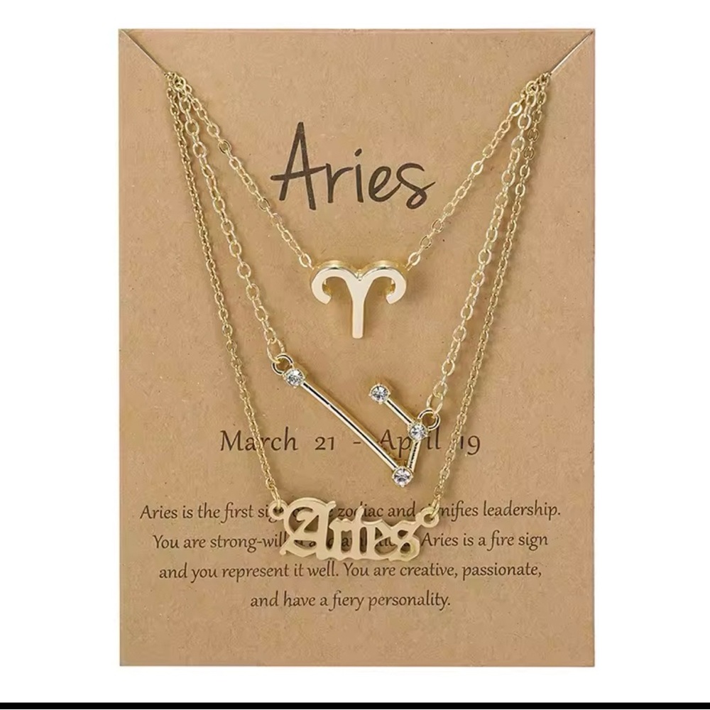 Gold Aries Zodiac Necklace Set